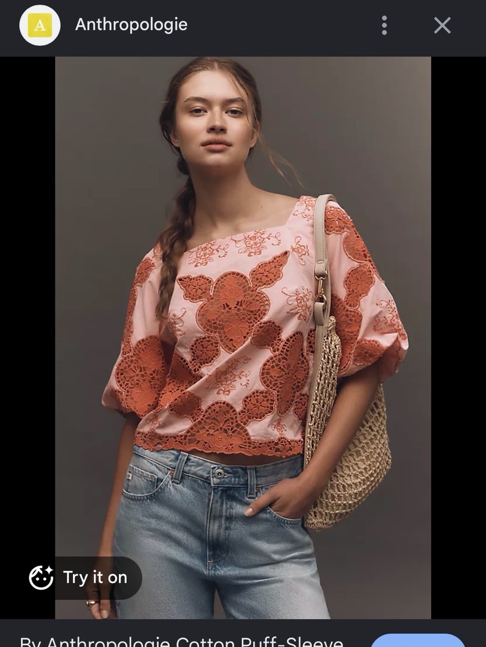 Anthropologie Pink Blouse with Coral Lace Appliqué - Picture 3 of 3